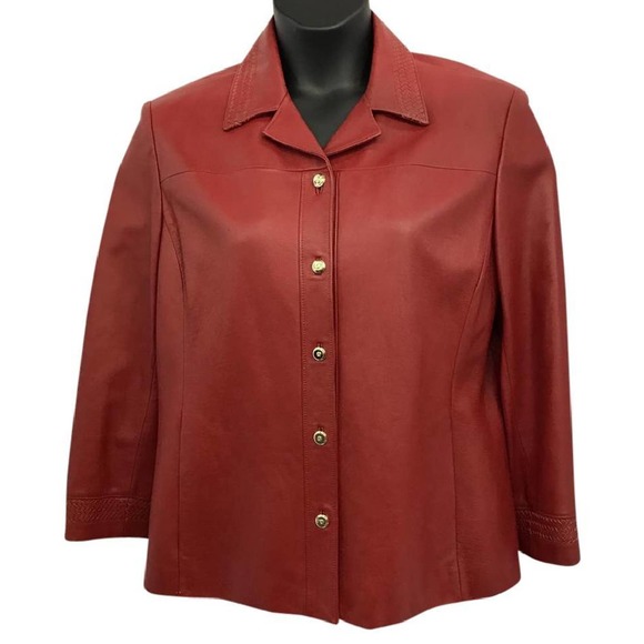 St. John Sport Red Leather Jacket L - Picture 1 of 8